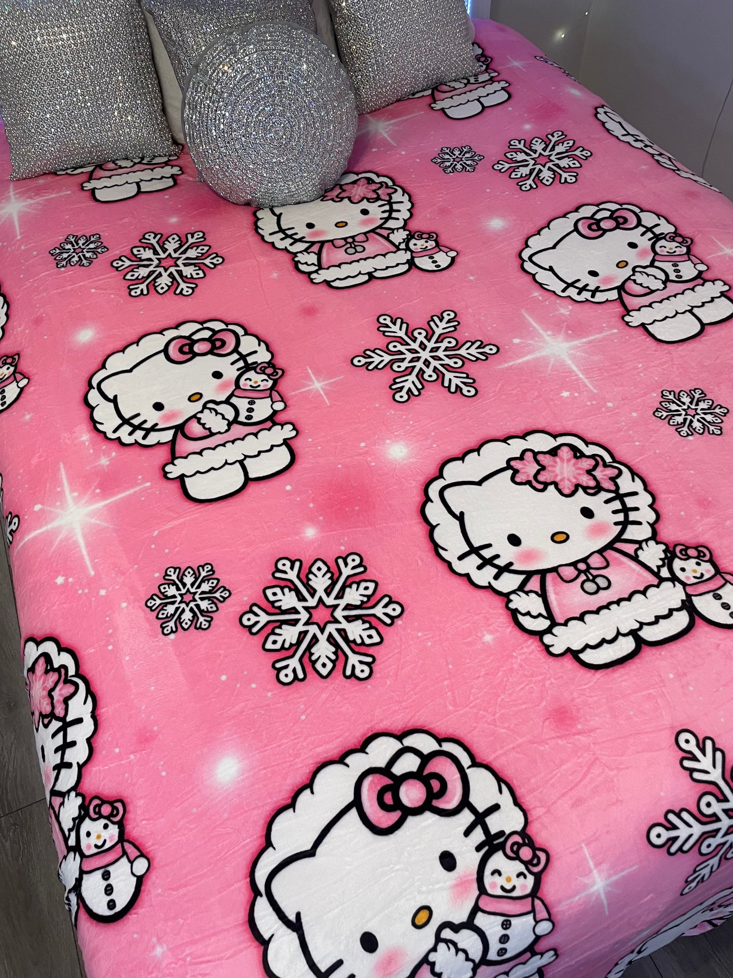 Hello Kitty Pink Snow Winter Blanket Queen Size