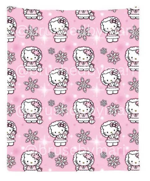 Hello Kitty Pink Snow Winter Blanket Queen Size