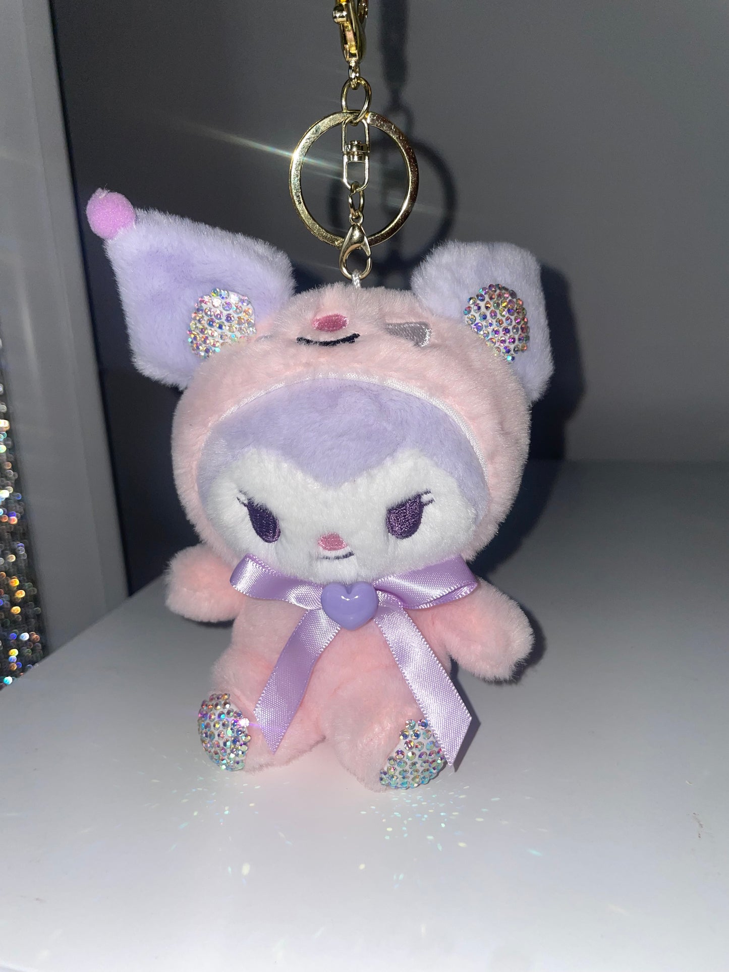 Kuromi Rhinestone Plush Keychain