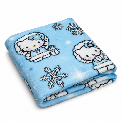 Blue Kitty Snow Plush Blanket