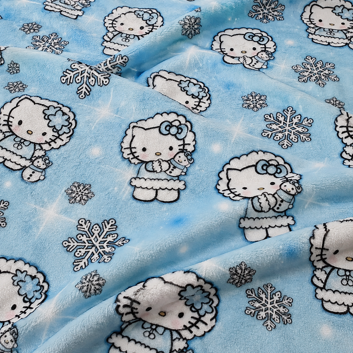 Blue Kitty Snow Plush Blanket