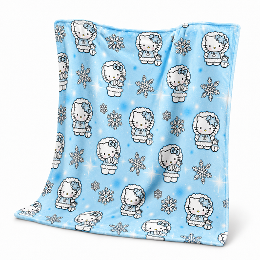 Blue Kitty Snow Plush Blanket