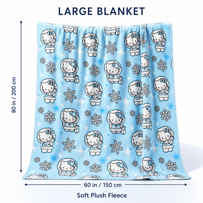 Blue Kitty Snow Plush Blanket