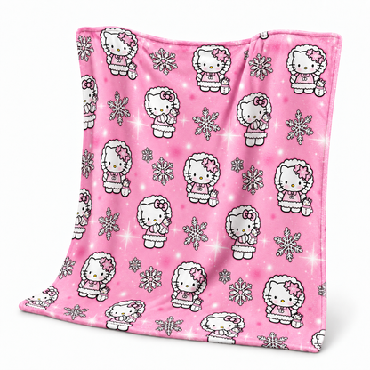 Blue Kitty Snow Plush Blanket