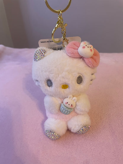 Hello Kitty Rhinestone Plush Keychain