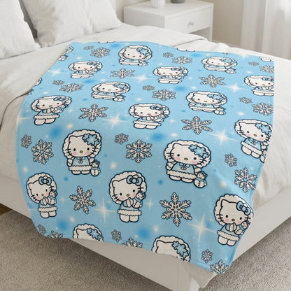 Blue Kitty Snow Plush Blanket