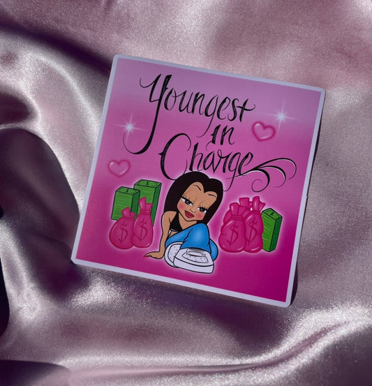 Youngest In charge sticker Matte